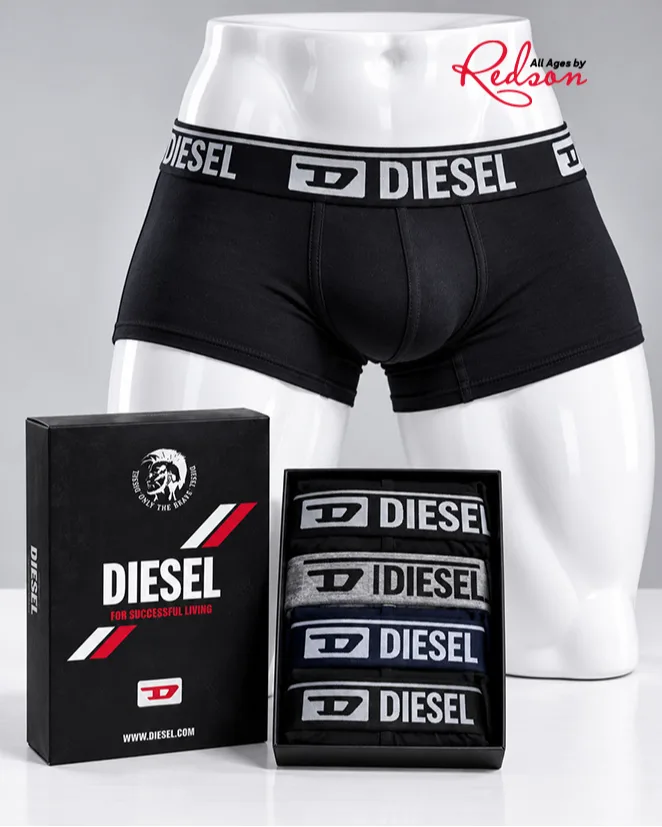 Men’s Diesel 4-Pack Boxer Briefs – Black, Grey & Navy Blue