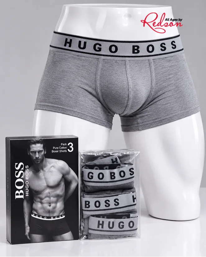 Men’s Hugo Boss 3 Pack Boxer Shorts Grey & Black