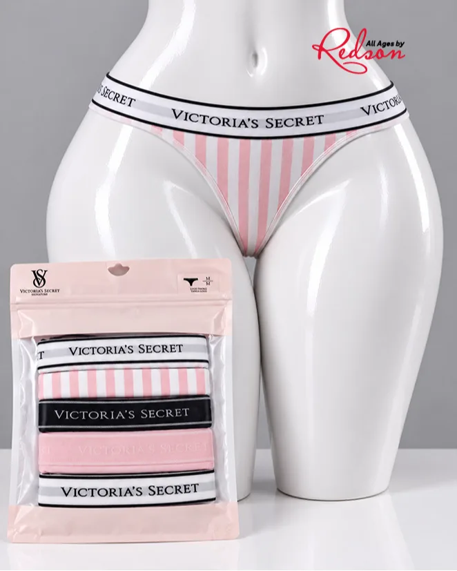 Victoria’s Secret Women's 5Pack Logo Thong Panties Pink & Black Collection