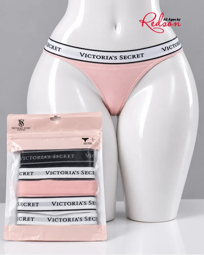 Victoria’s Secret Women's 5Pack Logo Thong Panties Pink, White & Black Collection