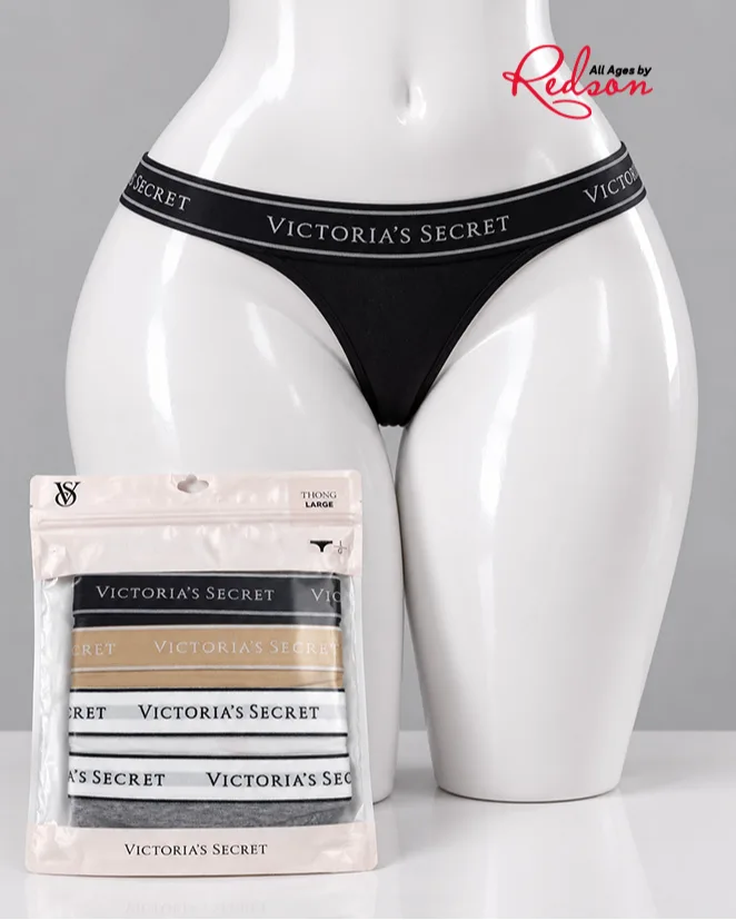Victoria’s Secret Women's 5Pack Logo Thong Panties Black, White & Beige Collection