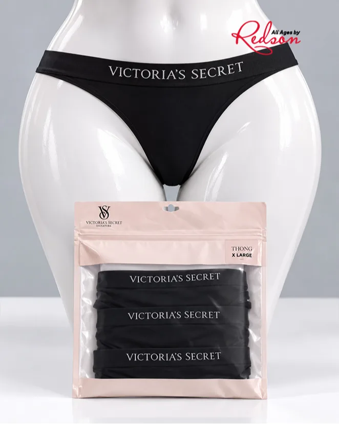 Victoria’s Secret Women’s Black Logo Thong Panties 5Pack