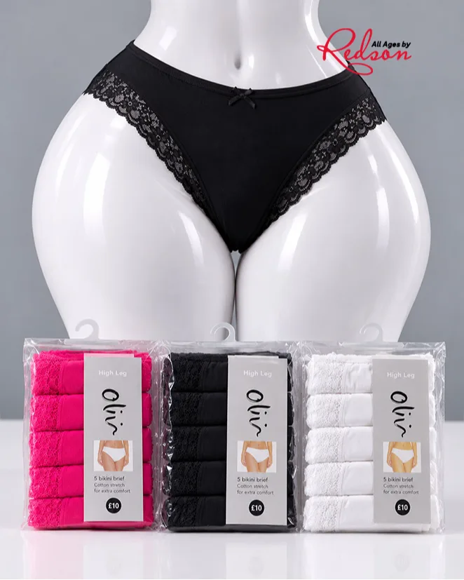Women's High Leg Lace Bikini Briefs 5Pack