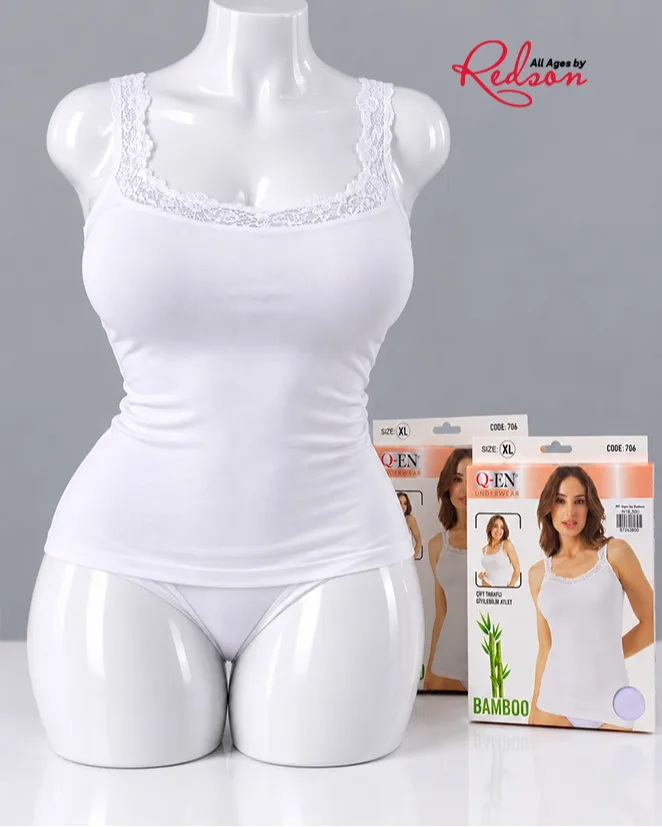 Q-En Women's White Bamboo Lace Vest