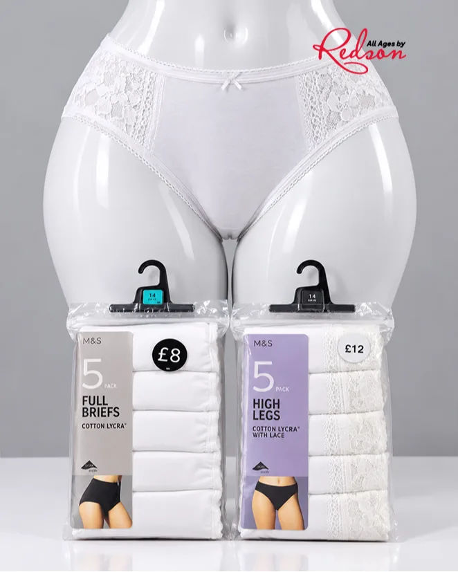 M&S Women's Cotton Lycra Lace High Leg Briefs 5 Pack
