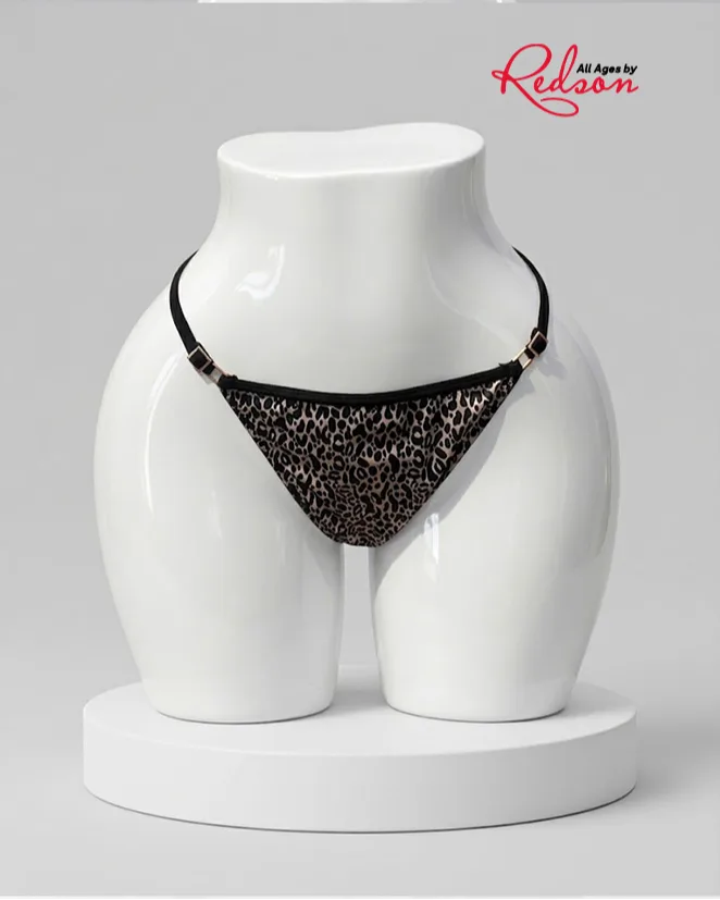 Women's Leopard Print Thong Panty With Adjustable Straps
