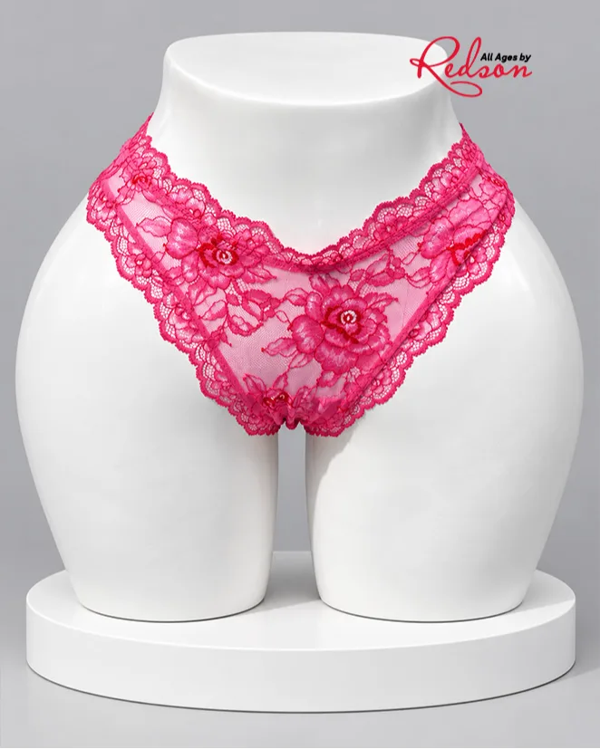 Women's Hot Pink Floral Lace Briefs