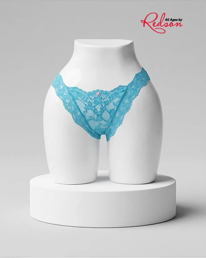 Women's Turquoise Blue Floral Lace Briefs