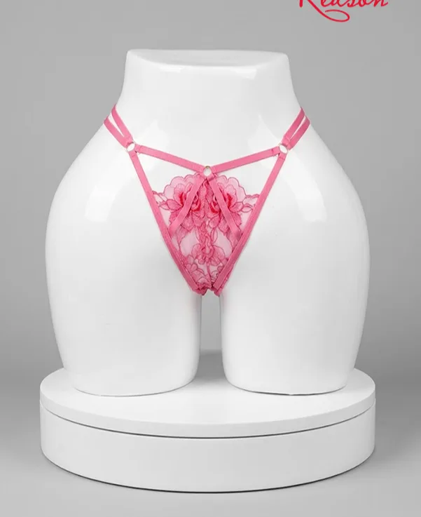 Women's Pink Floral Lace Strappy Thong