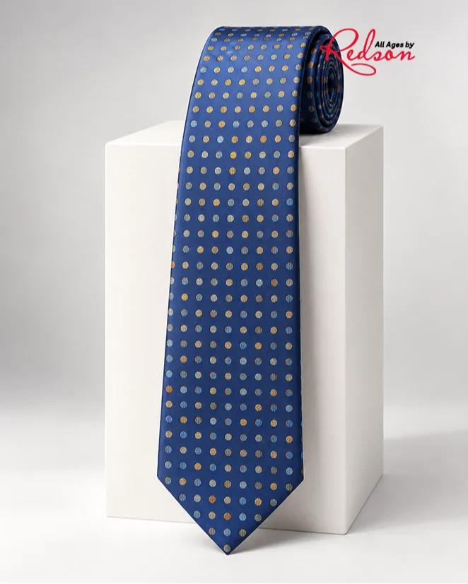 Men's Royal Blue And Gold Polka Dot Necktie