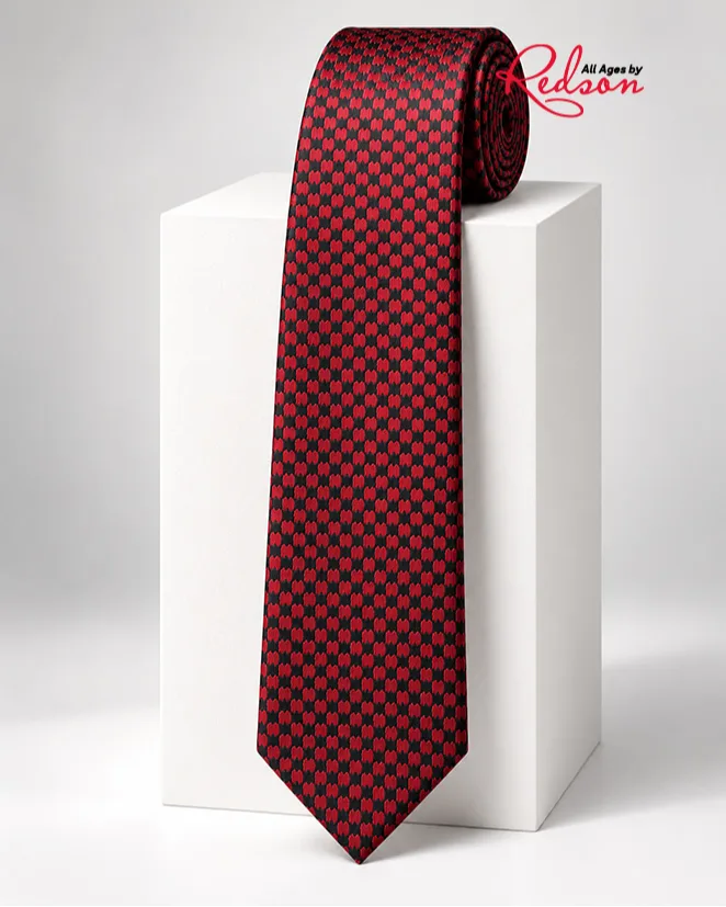 Men's Red And Black Geometric Pattern Formal Necktie