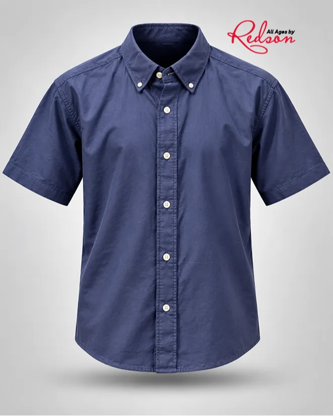 Men’s Navy Blue Short Sleeve Button Down Shirt