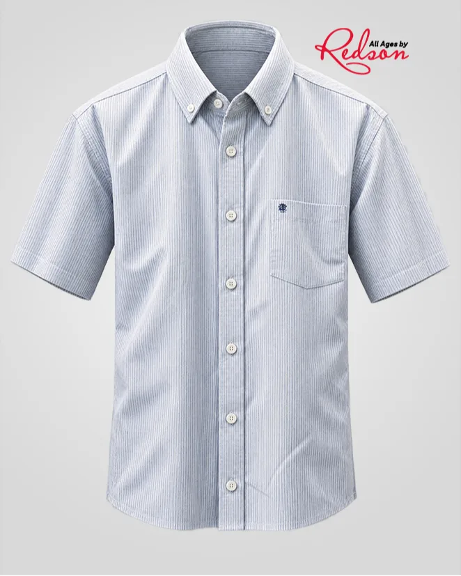 Men’s Light Blue And White Pinstripe Short Sleeve Shirt