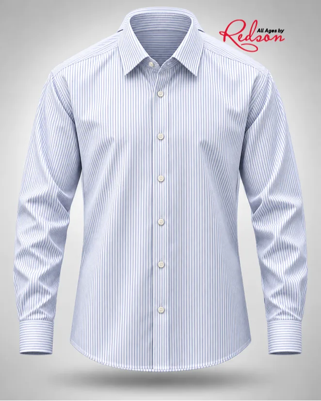 Men’s Light Blue And White Pinstripe Long Sleeve Shirt