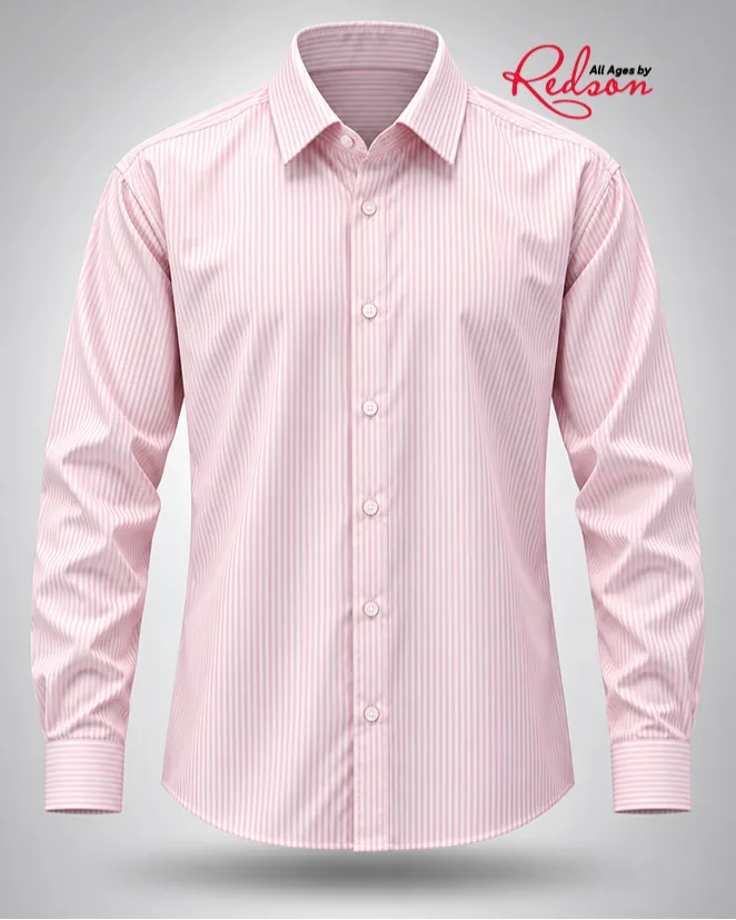 Men’s Pink And White Pinstripe Long Sleeve Shirt