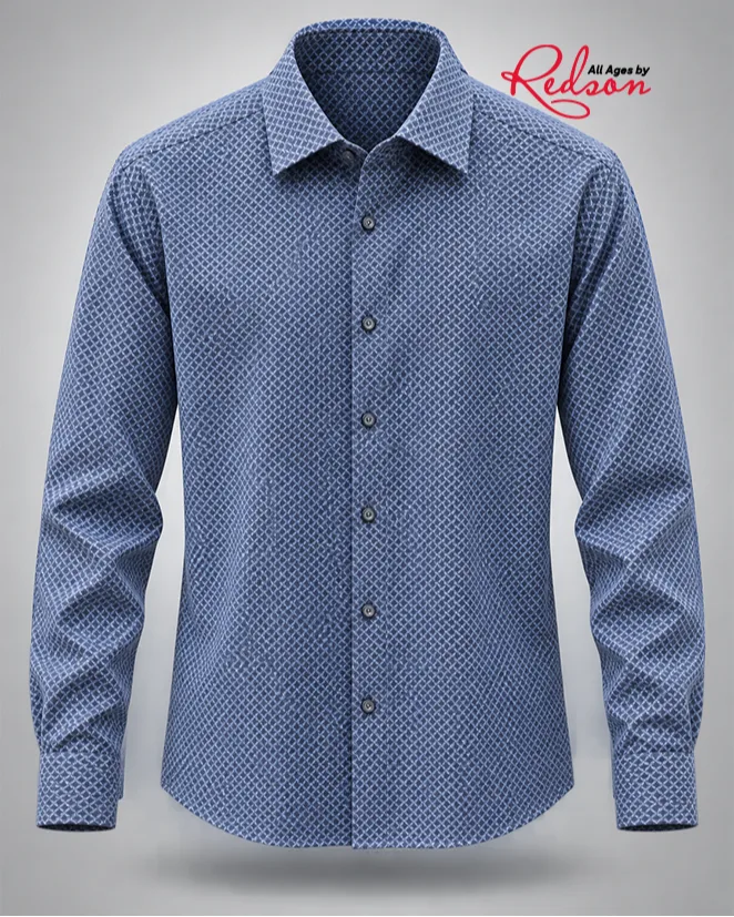 Men’s Blue Geometric Print Long Sleeve Shirt