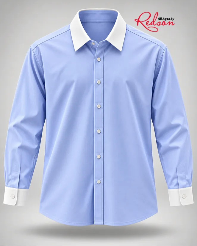 Men’s Blue Formal Shirt With White Contrast Collar And Cuffs