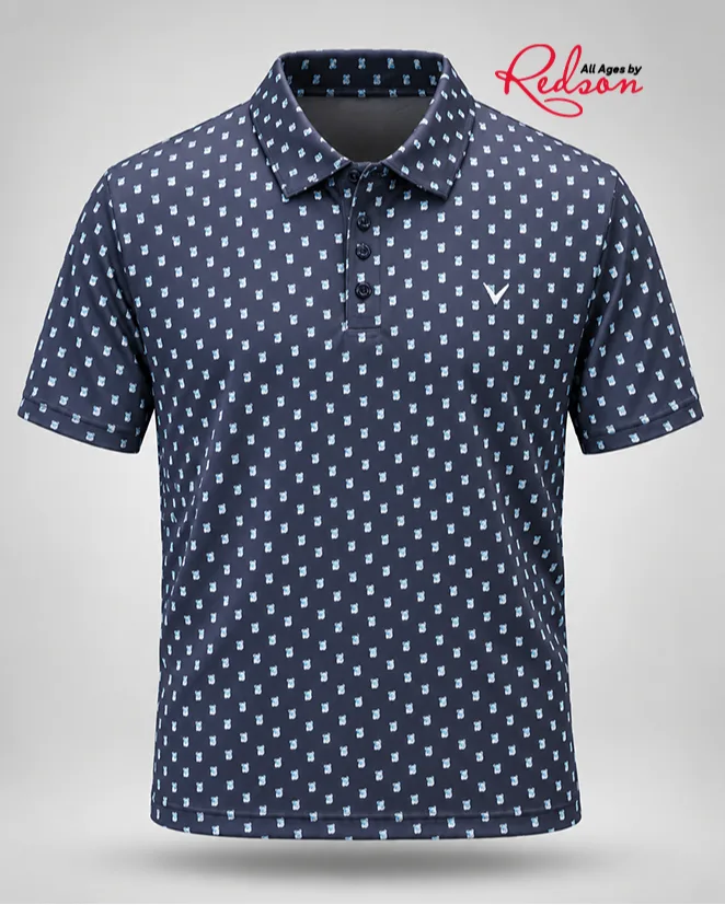 Men’s Navy Blue Short Sleeve Polo Shirt With Miniature Print