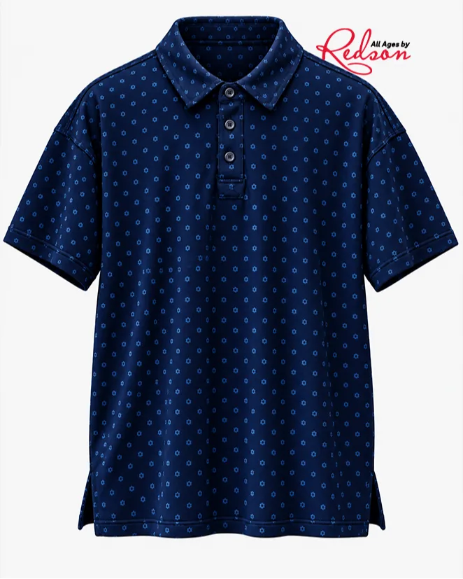 Men’s Navy Blue Floral Print Short Sleeve Polo Shirt