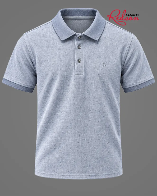 Men’s Light Blue Textured Short Sleeve Polo Shirt