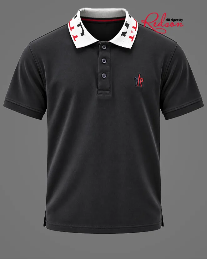 Men’s Black Short Sleeve Polo Shirt With White Contrast Collar