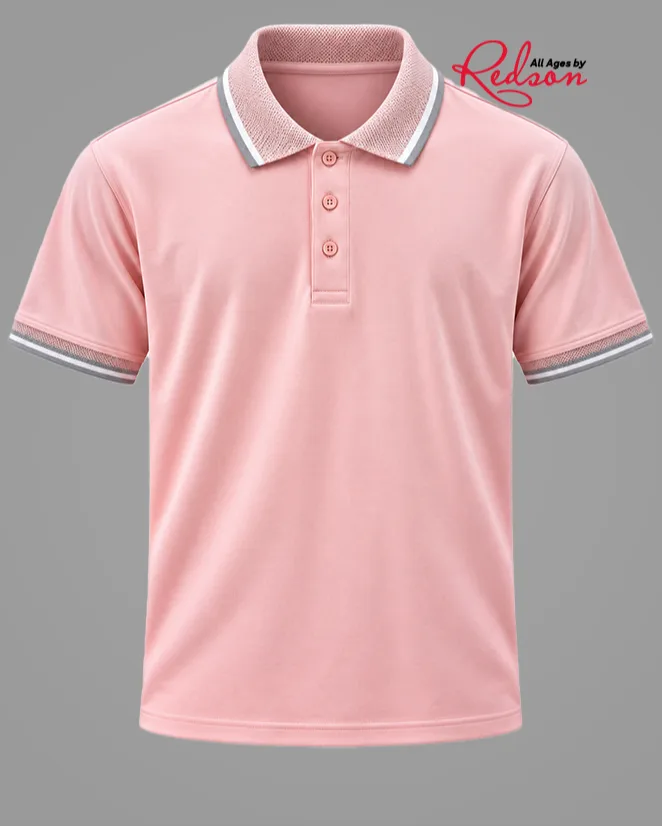 Men’s Peach Pink Short Sleeve Polo Shirt With Grey Contrast Trim
