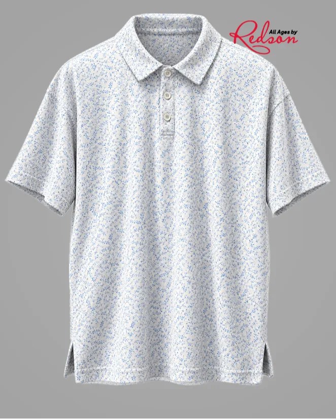 Men’s White And Light Blue Floral Print Polo Shirt