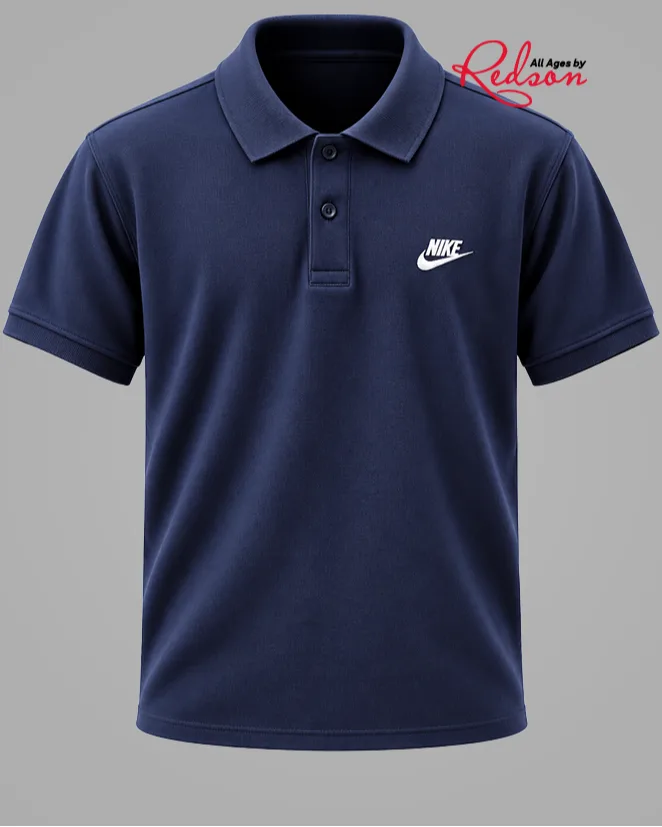 Men’s Navy Blue Short Sleeve Polo Shirt With White Nike Logo