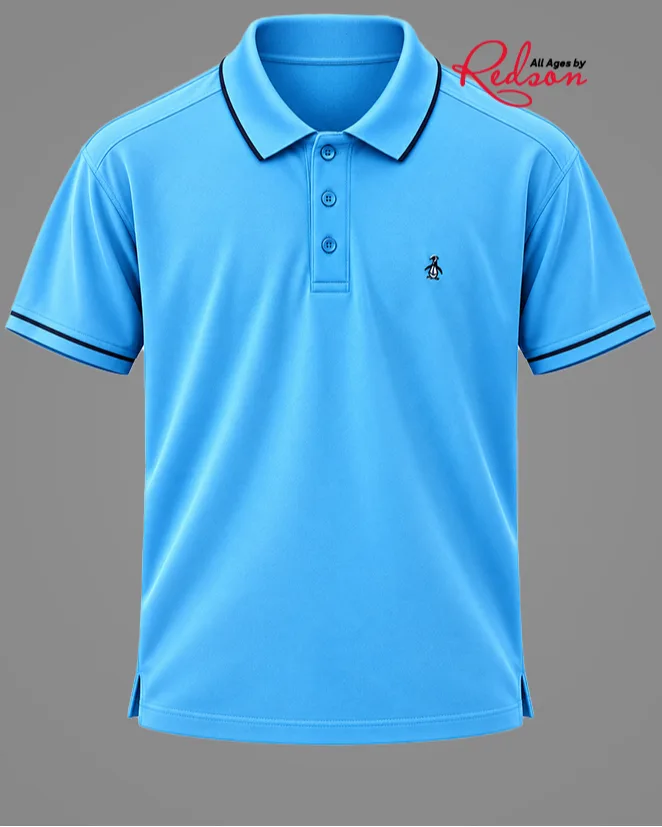 Men’s Sky Blue Short Sleeve Polo Shirt With Black Contrast Trim