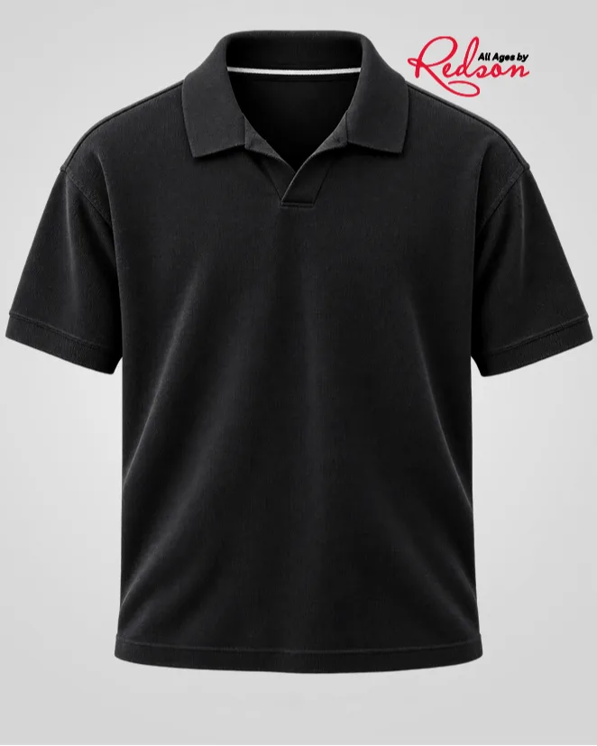 Men’s Black Short Sleeve Polo Shirt With White Collar Accent
