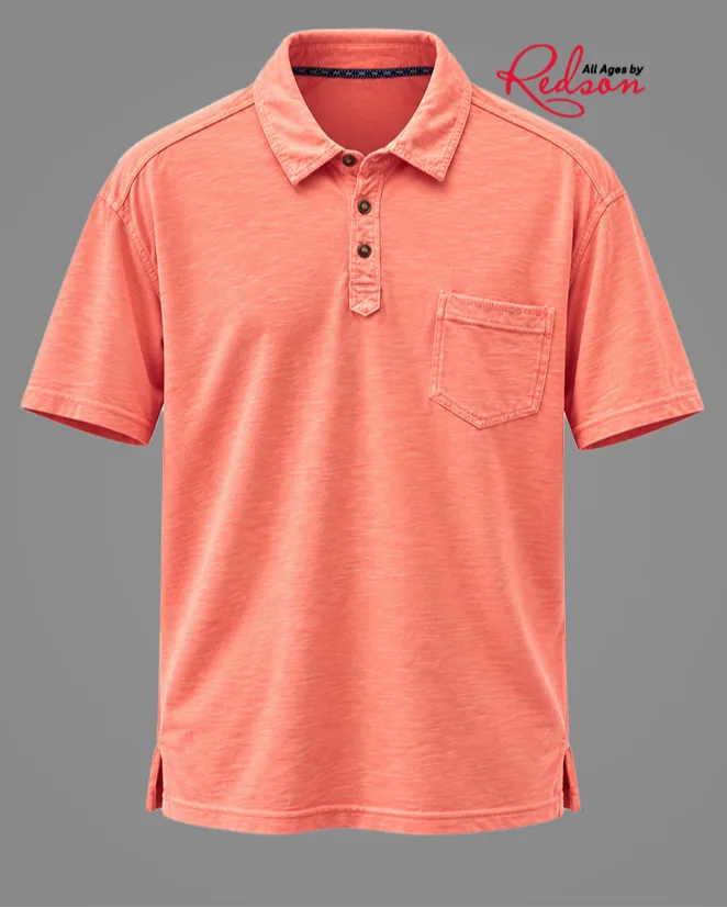 Men’s Coral Pink Textured Polo Shirt With Chest Pocket
