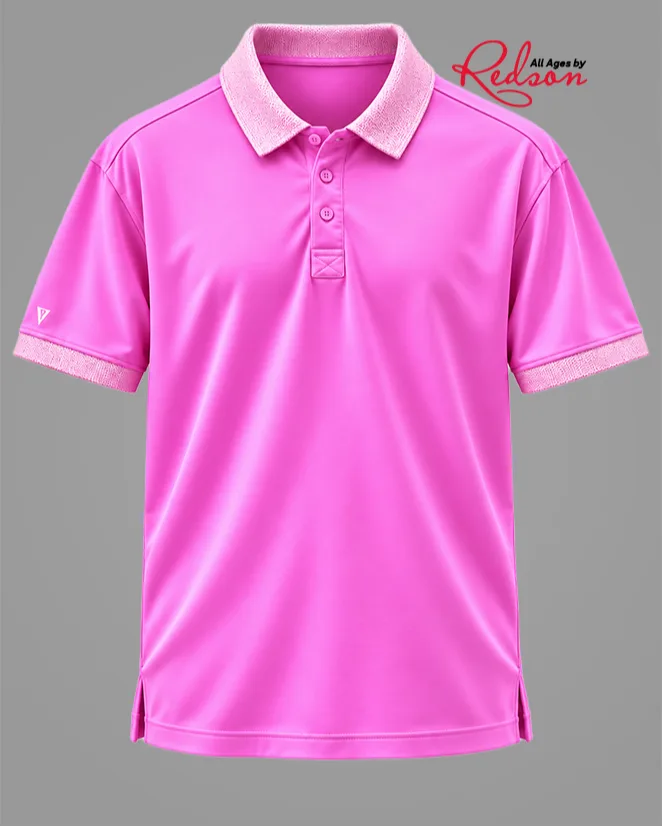 Men’s Bright Pink Short Sleeve Polo Shirt With Textured Collar