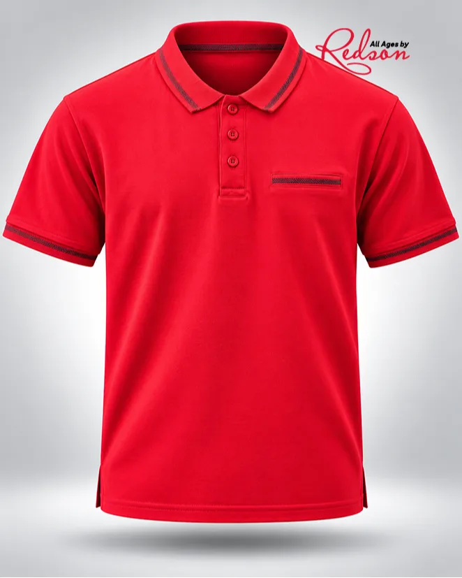 Men’s Red Classic Polo Shirt With Contrast Trim And Chest Pocket