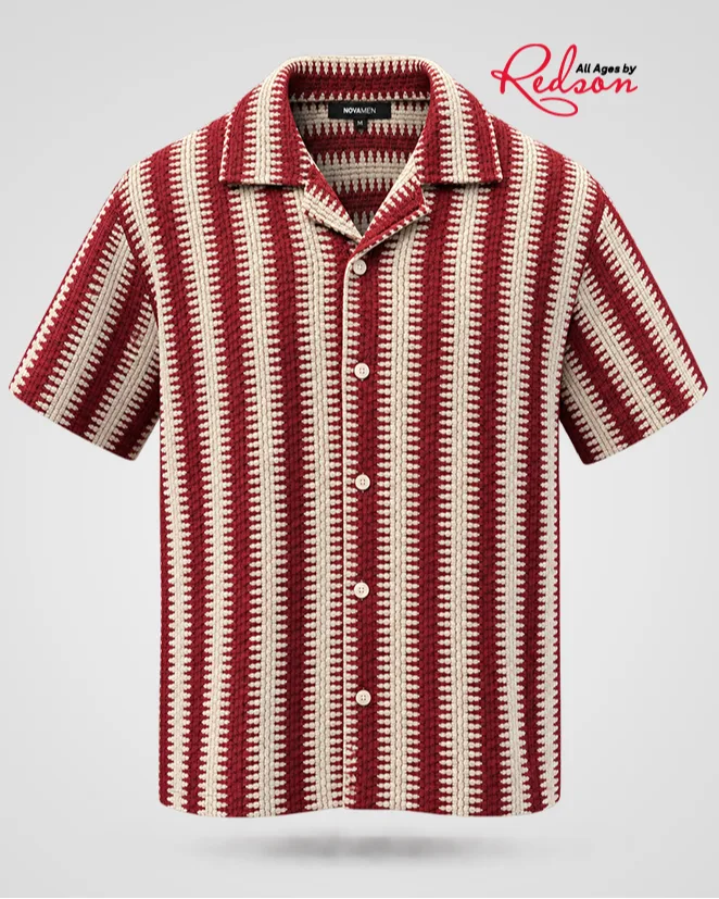Men’s Burgundy And Cream Textured Stripe Shirt