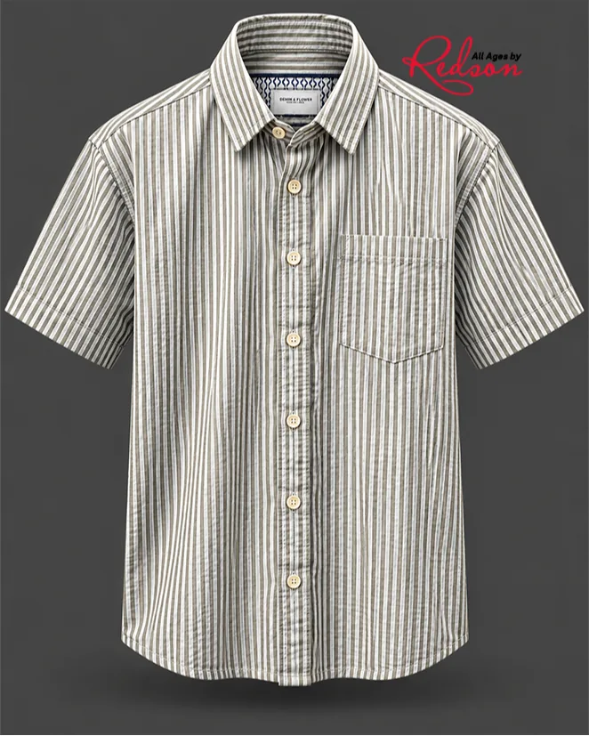 Men’s Taupe And White Classic Vertical Stripe Shirt