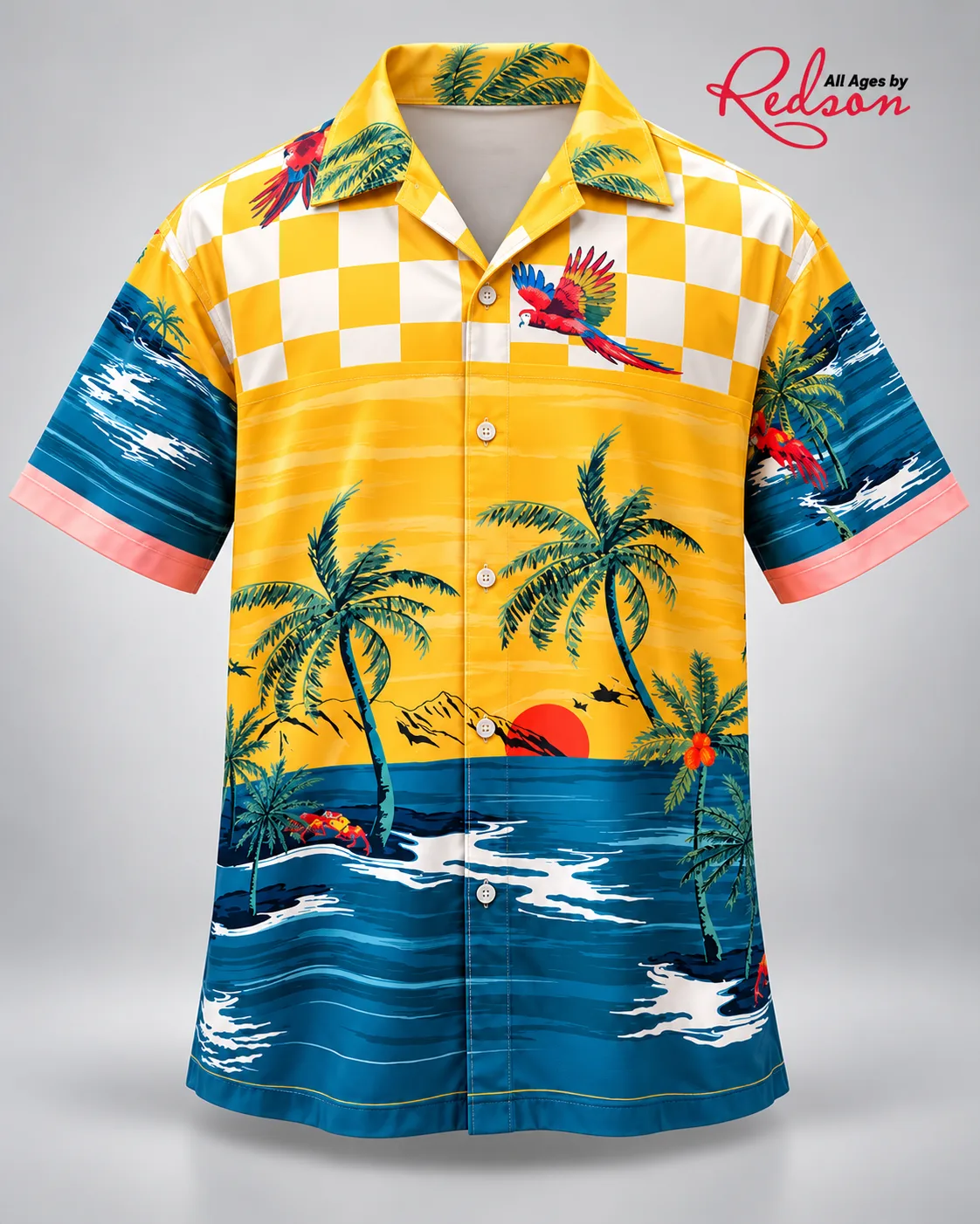 Men’s Yellow And Blue Tropical Paradise Hawaiian Shirt