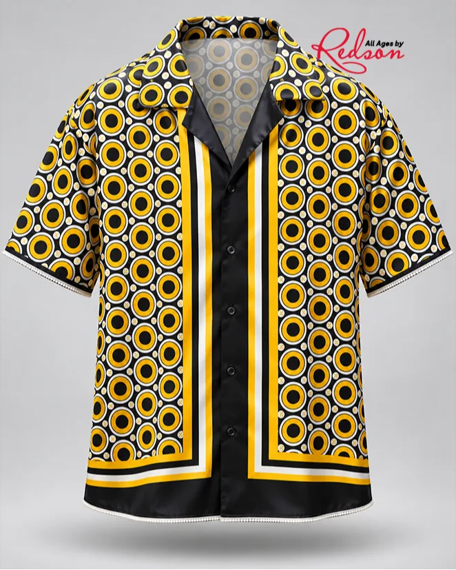 Men’s Black And Yellow Geometric Print Short Sleeve Shirt